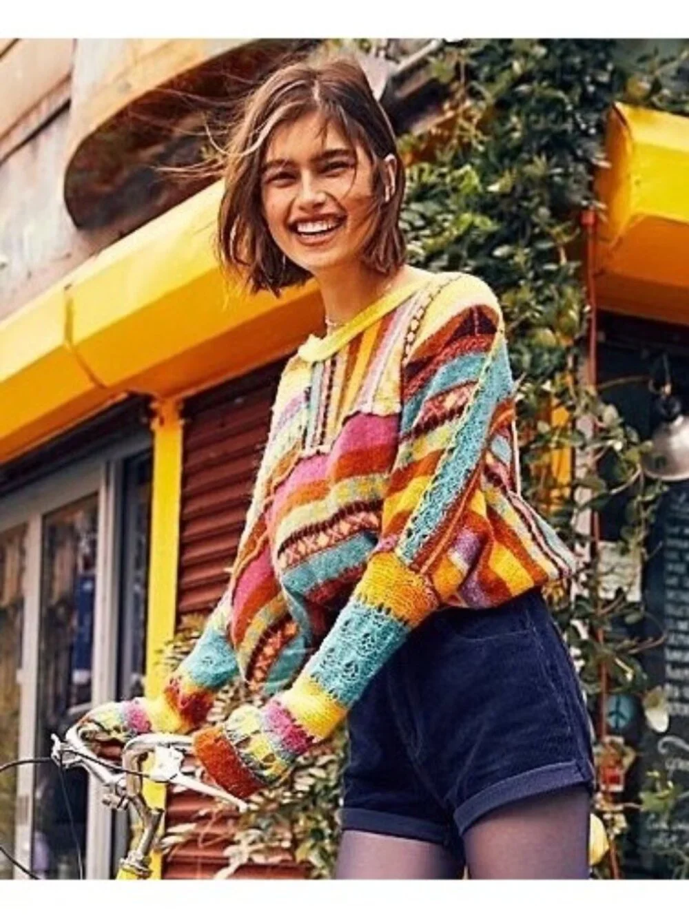 NWT Free People Bright Multicolored Knit Poncho Sweater M| Boho Whimsigoth Indie - Picture 1 of 16